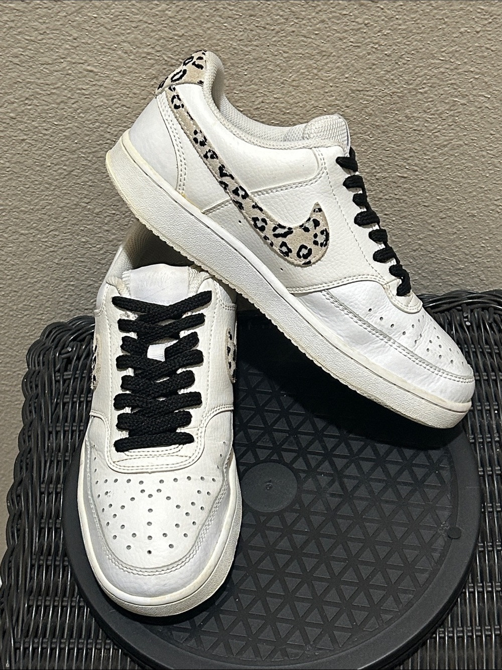 Size 7.5 Nike Court Vision Low Leopard Swoosh White DD9665-100